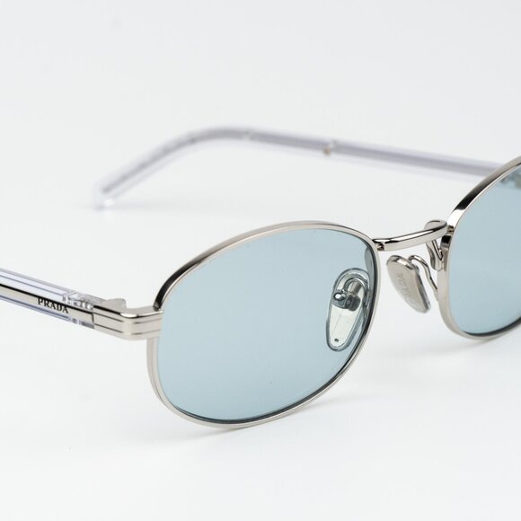 Prada Men Sunglasses Silver Azure Oval  PRB53S 1BC40N NEW AUTHENTIC - Picture 6 of 13